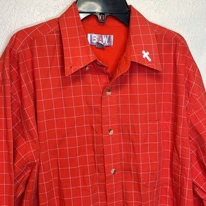 BAW Athletic Wear Orange Checkered Button Down Long Sleeve Shirt